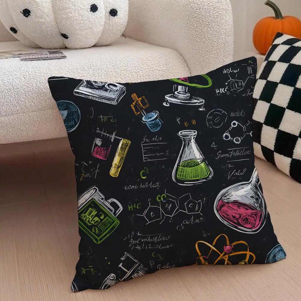 Experimental Fundamental Chemistry Cushion Cover Throw Pillow Cover Hidden Button Durable Polyester Chair Cushion