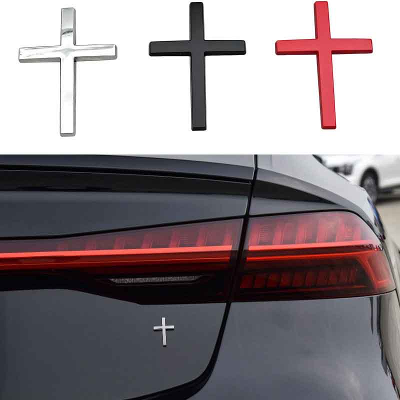 3D Metal Black Chrome Red Christian Cross Car Rear Trunk Sticker Emblem Fender Side Badge Decal for Auto Exterior Accessories