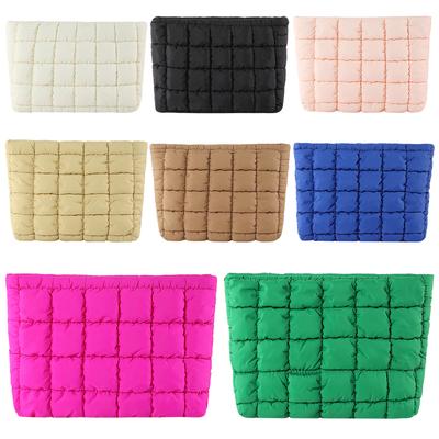 Quilted Cosmetic Bag Puffy Makeup Organizer Storage Bag with Zipper Cosmetic Organizer Case Solid Color for Women and Girls