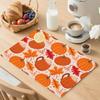 4-Piece [Autumn Dual Festival] Pumpkin & Fall Leaves Print Placemat, Non-Slip & Stain-Resistant,Home Kitchen & DiningTable Decor