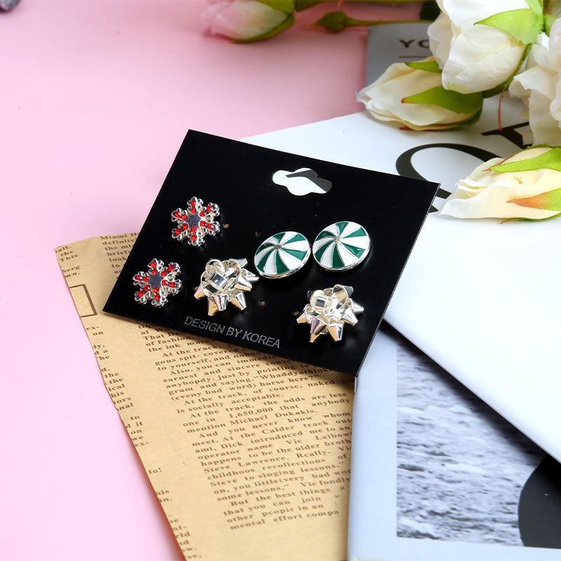 Christmas stud earrings combination, snowflake metal flower simple personalized holiday gift earrings set