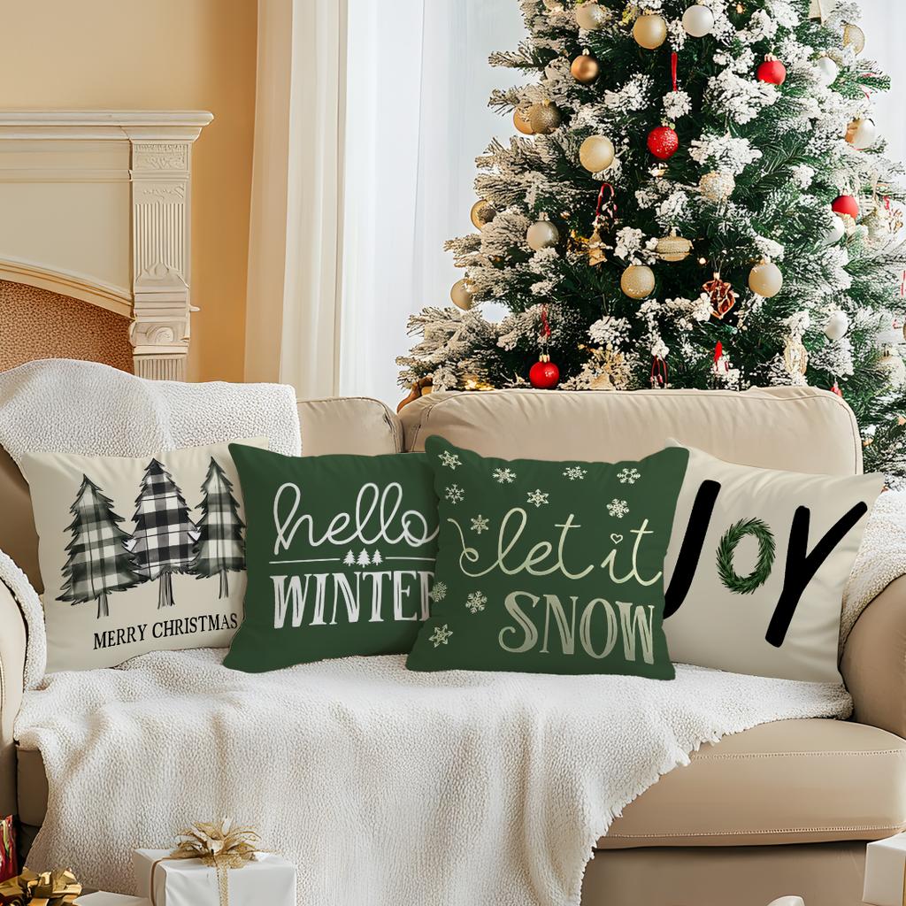 45X45Cm Green Christmas Theme Pillowcase Bedroom Sofa Cushion Cover 100% Polyester Living Room Cushion Pillowcase Home Decor