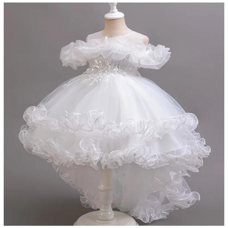 Mädchen Kinder Schleppkleid Elegant Mädchen Aufführung Rüschenrock Prinzessinnenrock Blume Kinder Hochzeit Mädchen