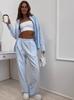 Autumn New European and American Women's Clothing Casual Loose Homewear Women's Striped Shirt Wide-leg Trousers Two-piece Set