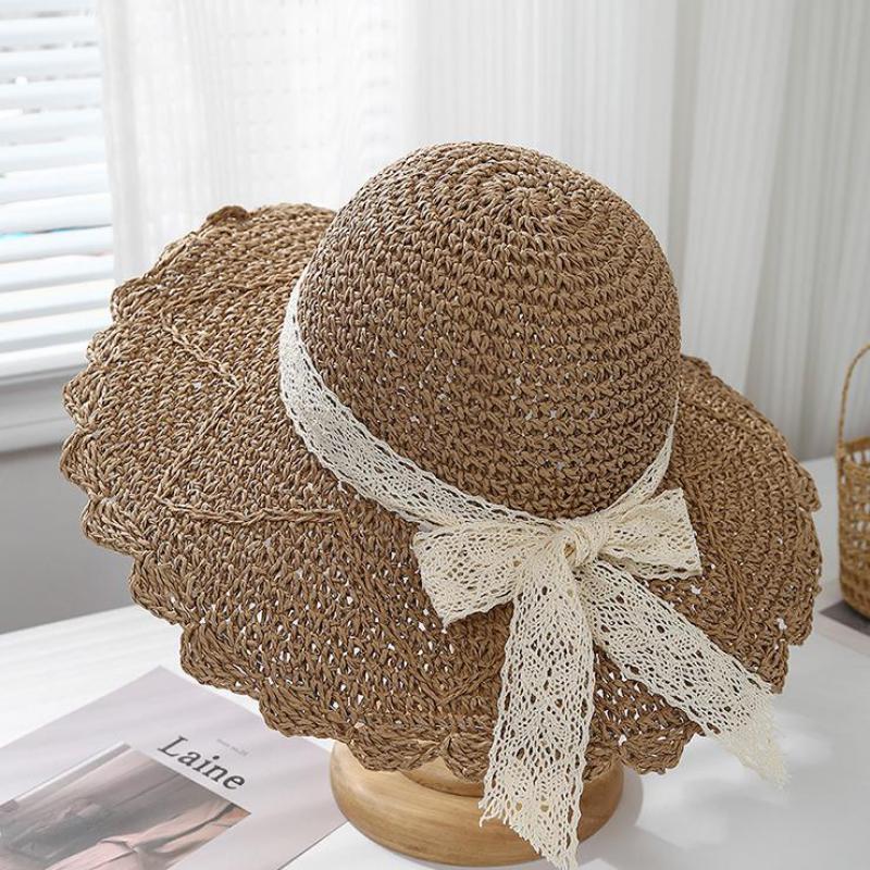 Women's Sun Hats Adjustable Straw Hat With Lace Bow Sun Protection Wide Brim Summer Elegance Beach Accessories 2025 Fashion New