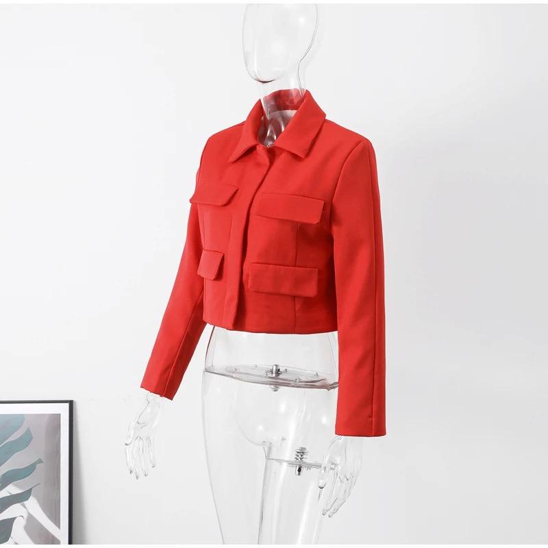 Red Short Coat Women Veste Fashion Suit Jacket Long Sleeve Turndown Slim Female Coats 2023 Autumn Winter Lady Commuter Tops Streetwear Jacket Overcoat