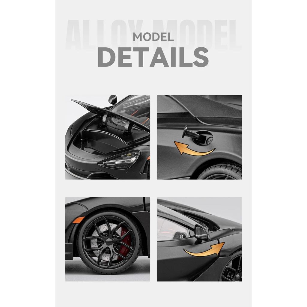 1/18 McLaren 720S Alloy Track Racing Car Model Diecasts Metal Sports Car Vehicles Model Simulation Sound Light Collection Kids Toys Gift