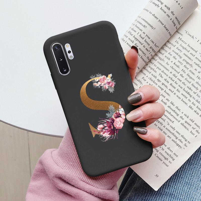 For Samsung Galaxy Note 10 Note10 Plus Case Flower Gold Letter A Z Shockproof Soft Silicone Phone Cover For Samsung Note 10+ Bag