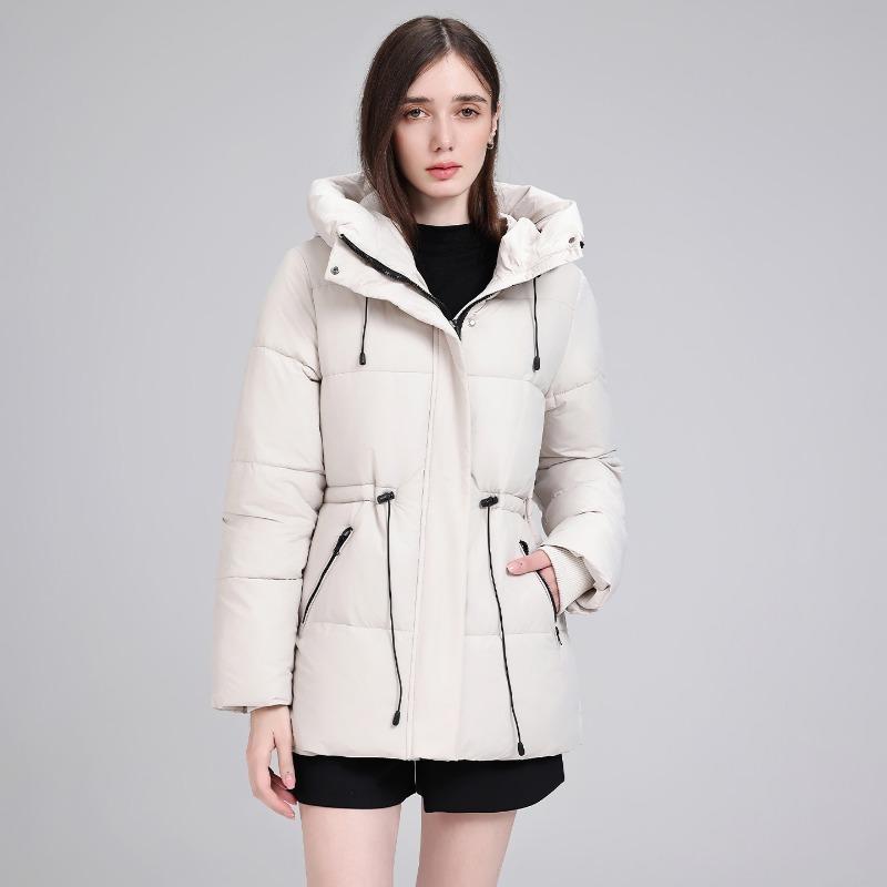 Women S Mid Length Hooded Padded Cotton Coat Slim Fit Casual Outerwear