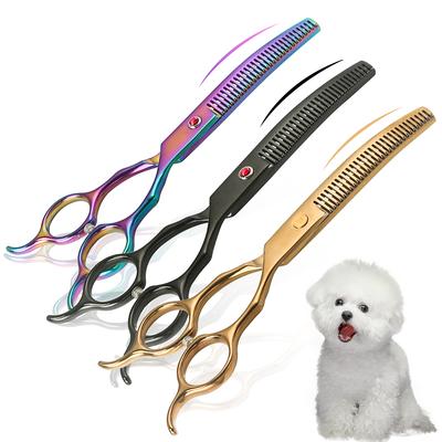 Ciseaux Courbés à Double Queue pour Tailler le Pelage du Chien Magnifiquement Professionnels Ciseaux de Toilettage pour Chien Cisaille Effileuse Courbe pour Animaux