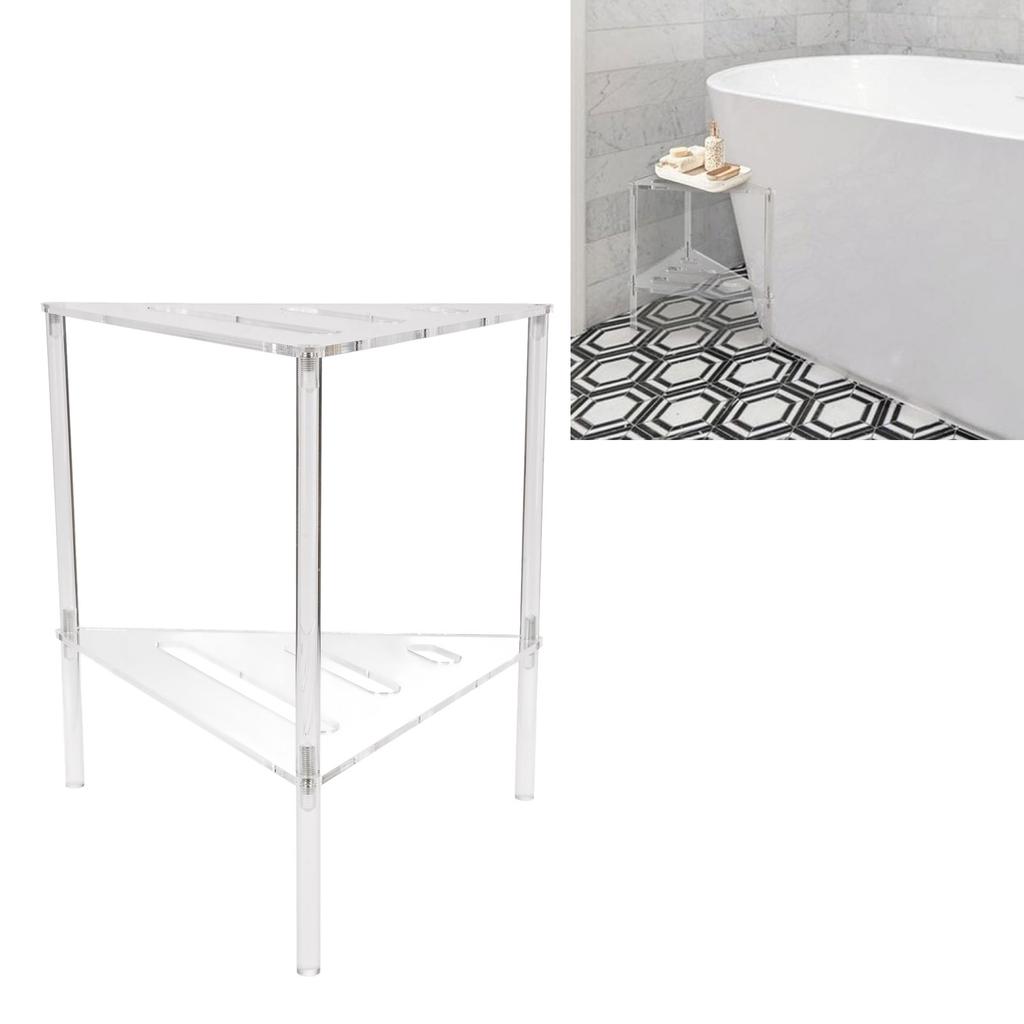 Acrylic Corner Shower Caddy 2 Tier Floor Standing Hollowed Corner Shelf Organizer for Bathroom Bedroom Kitchen