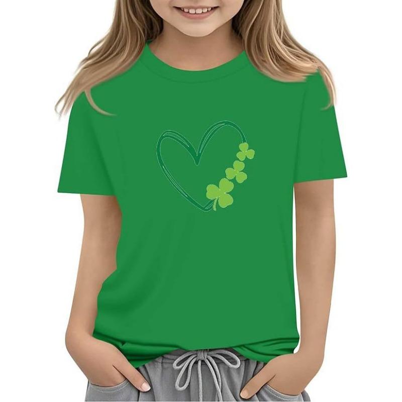 Summer Children's Clothing Breathable Comfortable Casual Fashionable Heart-shaped Pattern Women's Short Sleeved Round Neck T-shirt