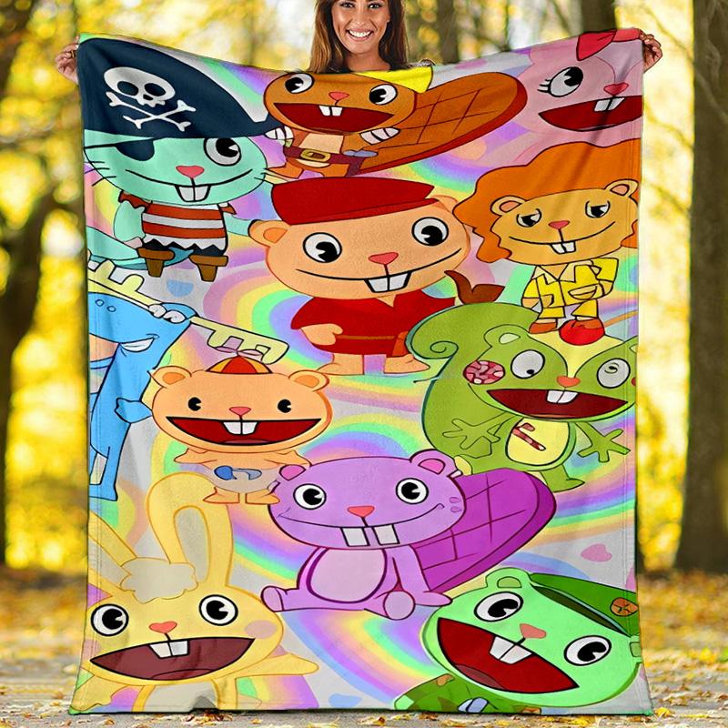 Happy Tree Friends4 printed throw blanket—lightweight,soft,warm;versatile blanket for all seasons—perfect as &air-conditioning throw,nap blanket