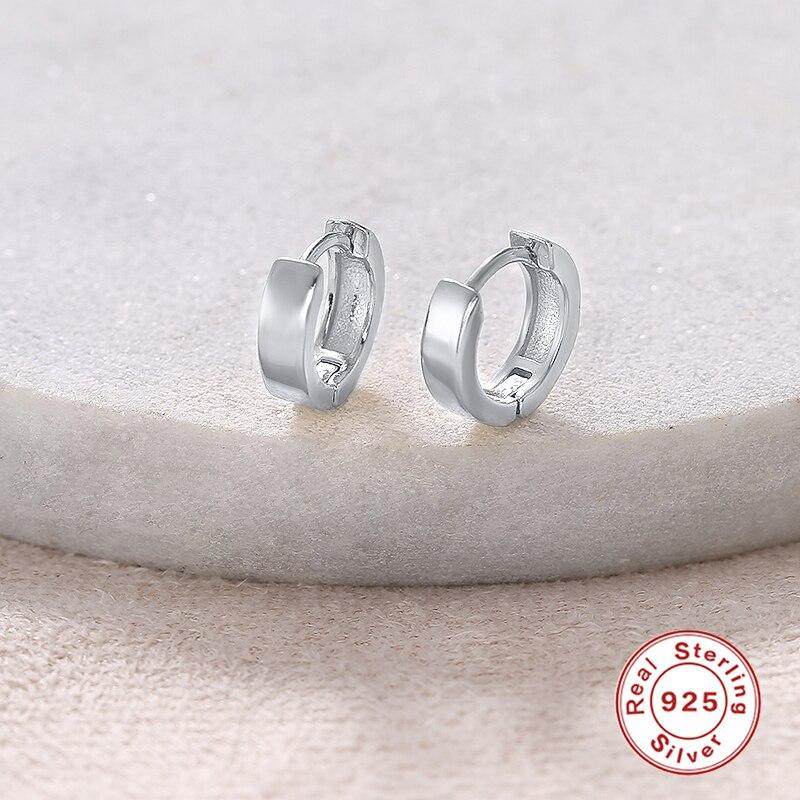 Skutečné stříbrné náušnice 925 pro ženy Minimalistické lesklé kruhové náušnice Kancelářské dámské módní šperky Boucle oreille femme
