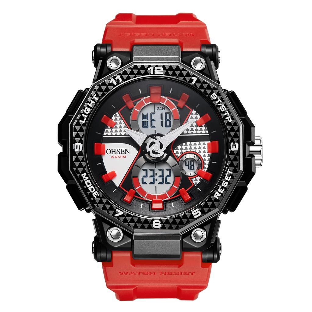 Fashion Trendy Sports Men's Electronic Watch LED Light Analog Digital Dual Display Calendar Multifunctional Watch Reloj Hombre