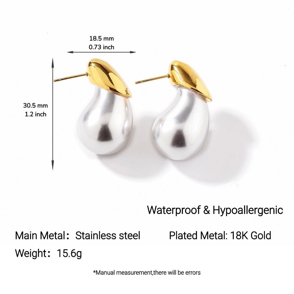 Ying Tai High Polish Irregular Shape Stainless Steel Ear Studs with Imitation Pearls and 18K Gold Vacuum Plating.