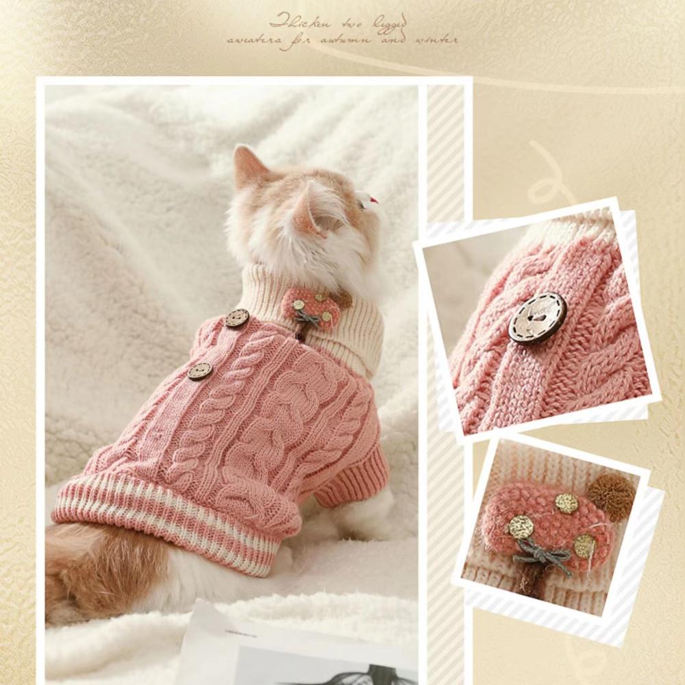 Dog Pet Clothes Cat Classic Knited High Collar Sweater  Sweet Colorful Pet Winter Warm Clothes Puppy Kitty Two-legged Clothing