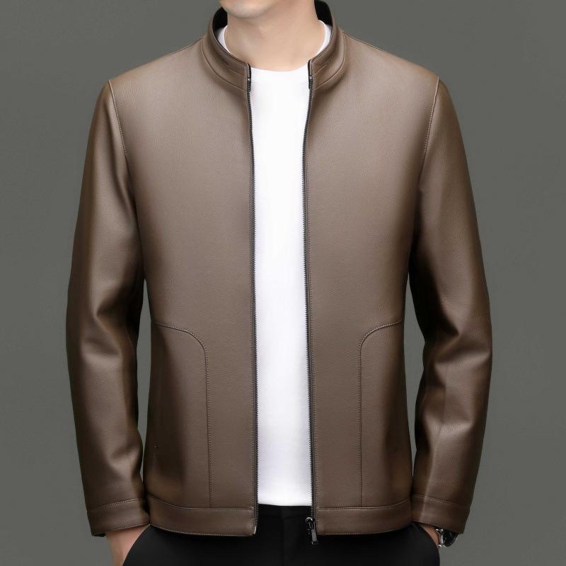 

Мужская кожаная куртка Осень и Зима Новая кожаная куртка Business Casual Воротник-стойка Натуральная кожа Овчина Папина кожаная куртка 170