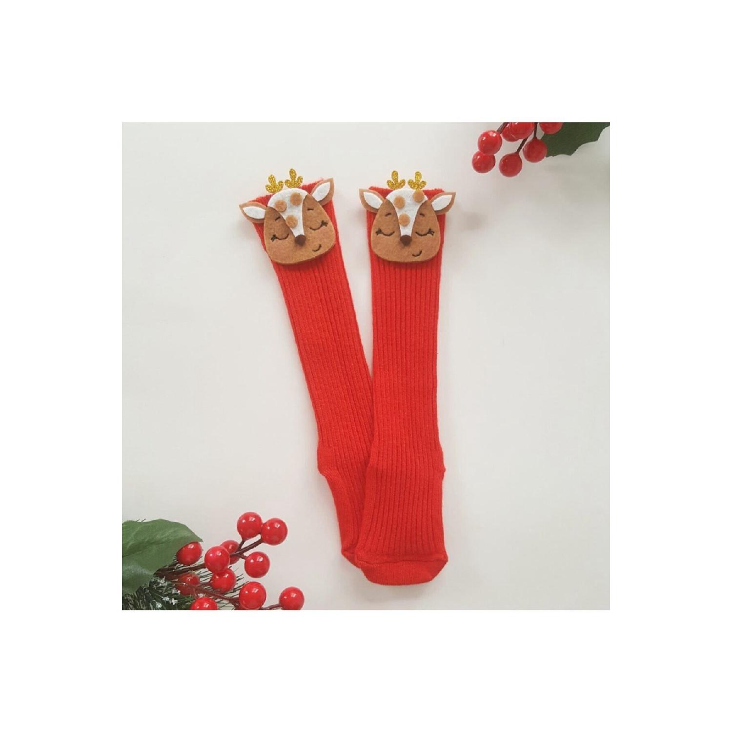 

New Year New Year Concept Knee Socks With Deer Figure 0-2 Yaş червоний