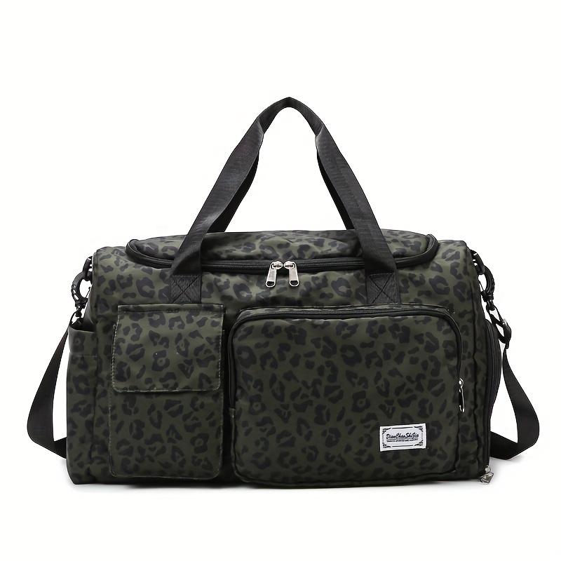 Large Capacity Stylish Leopard Print Travel Duffel Bag, Casual Sports Gym Bag with Shoe Compartment, Spacious Overnight Carry-On Handbag