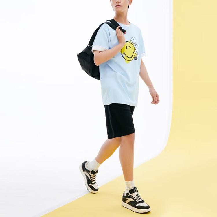 Anta X SmileyWorld Joint Series Print Letter Smiley Round Neck Short Sleeve T-Shirt Unisex Tops Cloud-Blue 152328142-3