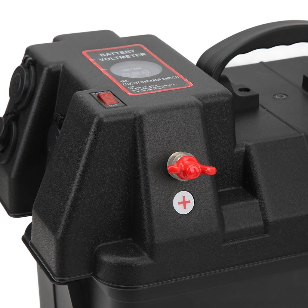 Trolling Motor Smart Battery Box Rainproof 2 USB Port ABS Marine Battery Power Center Resistant for RV Van SUV ATV Camping Truck