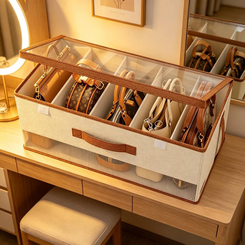 Scatola portaoggetti per borsa antipolvere, Contenitore divisorio di grande capacità per armadio, per borse, pantaloni, abbigliamento, Organizzazione armadio
