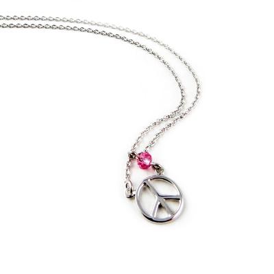 [K9647] - Silver Necklace 'Peace' Silver Pink