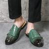 Men's Sandals Clogs Summer Flats Dress Shoes Black Sandals Casual Backless Green White Leather Shoes Large Size