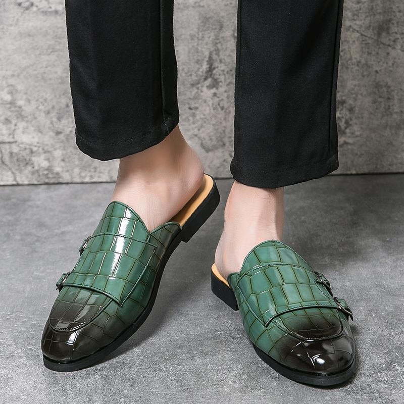 Men's Sandals Clogs Summer Flats Dress Shoes Black Sandals Casual Backless Green White Leather Shoes Large Size