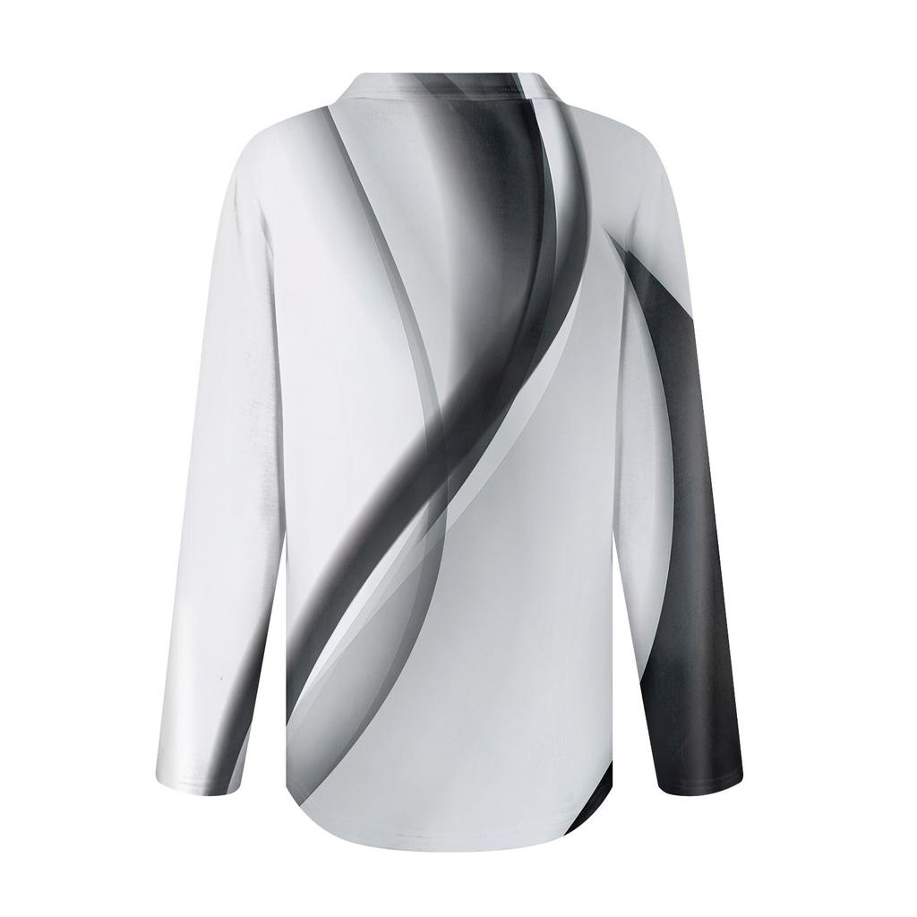 Dame Mote Trykket Skjorte Knappelukning V-hals Langermet Løs Skjorte Topper