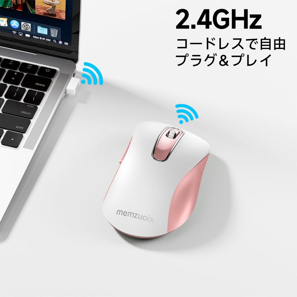Memzuoix Wireless Mouse, 2.4GHz, Ergonomic Design, Long-Term Use, Fatigue-Free, 1400DPI High-Precision Optical Tracking, USB Receiver Included, 5 Butt