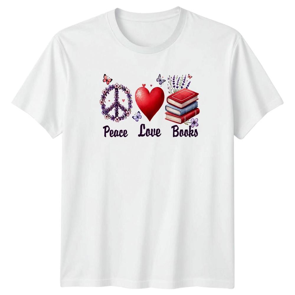 Peace Love Books Unisexs TShirt Bookworm Reading Birthday Gift For Her S