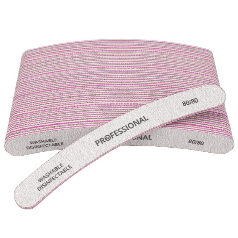 10Pcs Nail File 80/80 100/100 100/180 Curved Nail Buffer Double-Sided Emery Board Nail Buffering Files Washable Grey Buffer