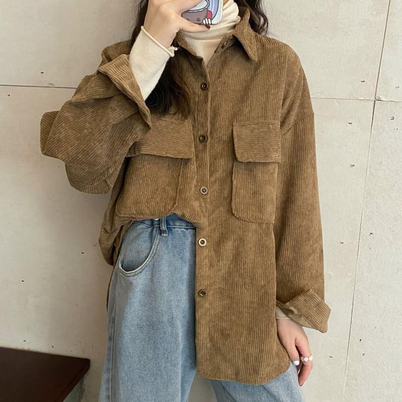 Corduroy Shirt for Women's Design New Versatile Retro Salt Top Jacket