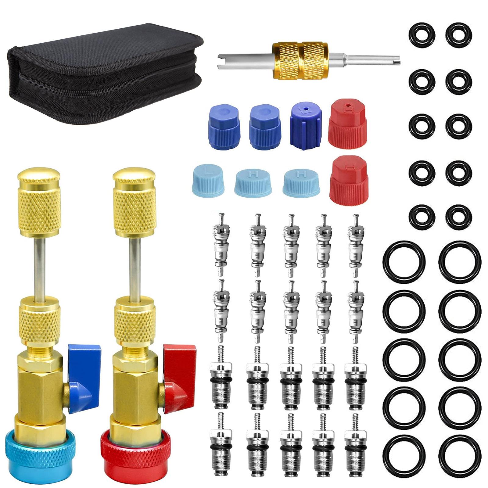 URMECCH R134A Valve Core Tool Kit for Refrigerant Air Conditioner System, High Low Pressure Valve Core Quick Remover Installer, 51pcs