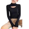 Black semi-turtleneck hollow t-shirt bottoming shirt women's autumn and winter design sense temperament slim and thin versatile long-sleeved top