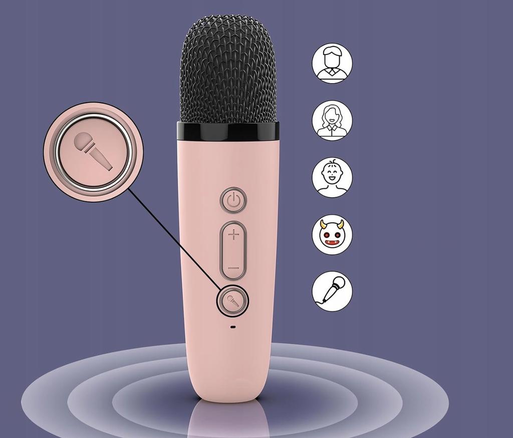 Portable Karaoke Kit With Speaker And Microphones For Children With Different Voices And Led Lights