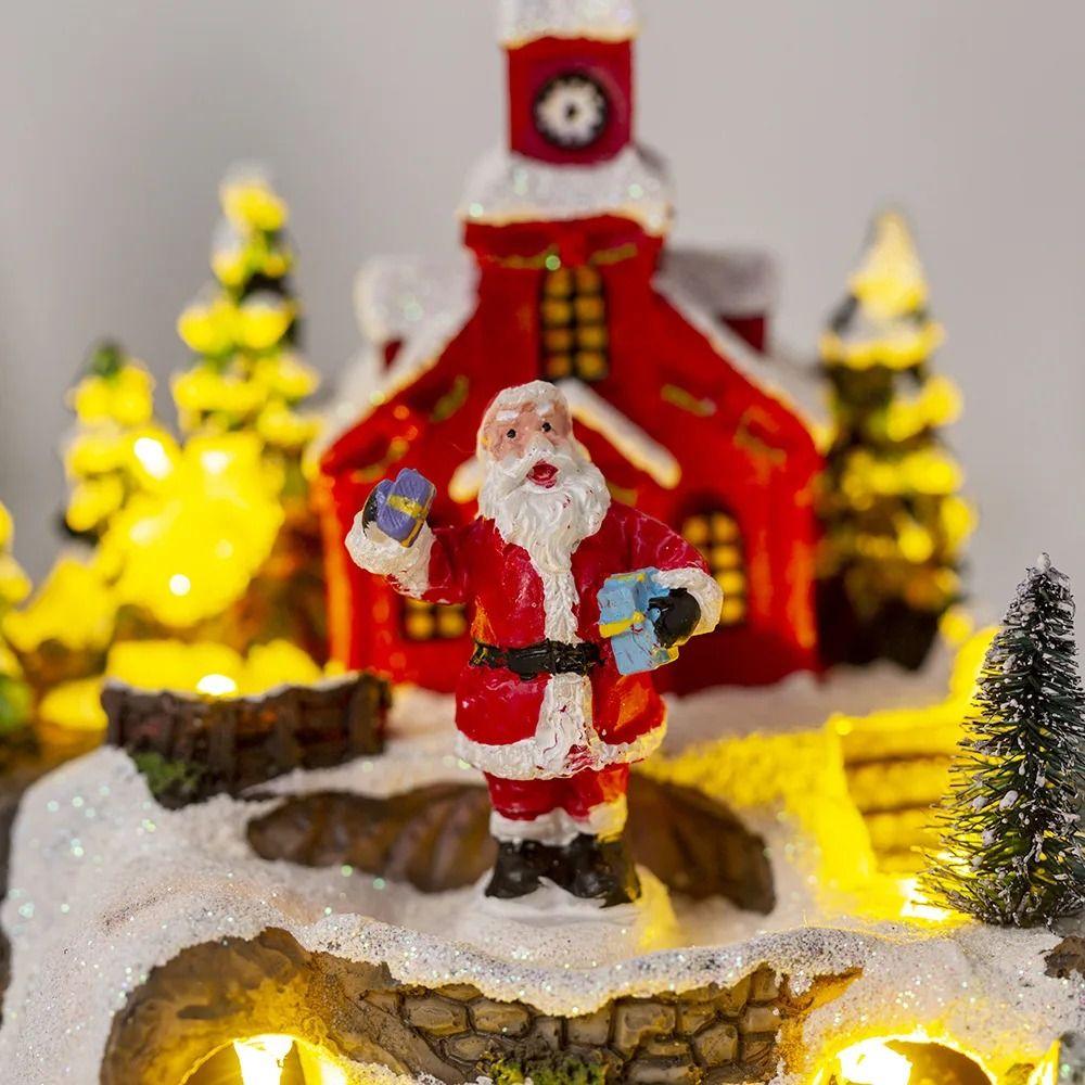 Easy To Use Christmas Luminous Music Box Resin Christmas Luminous House  Home Decor
