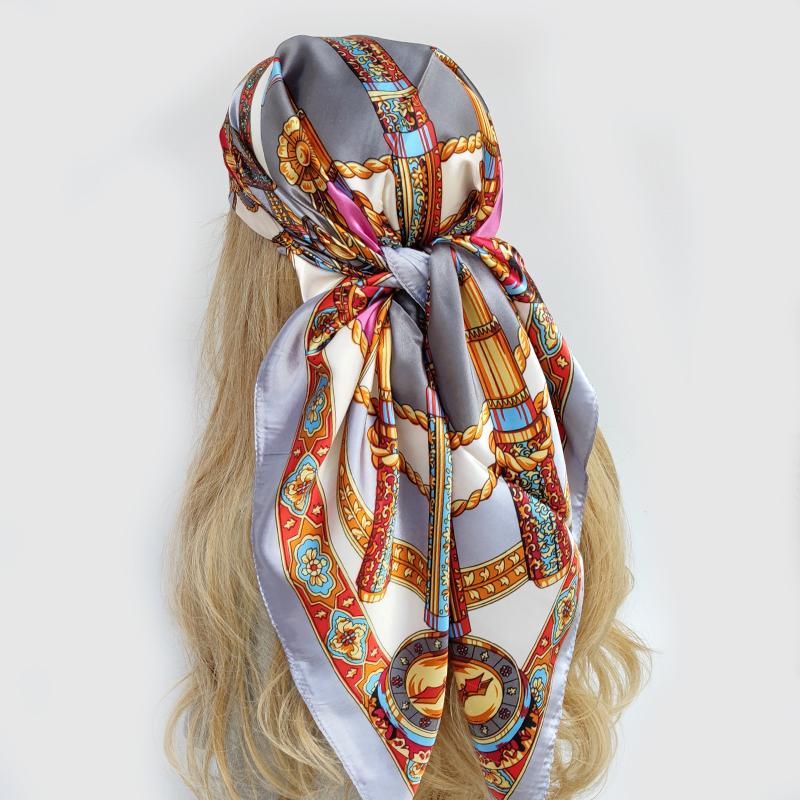 

Fashion Shawl Scarves For Women Floral Print Silk Satin Hijab Scarf Female Wraps 90*90cm Square Shawls Bandana Scarfs For Ladies 90X90CM