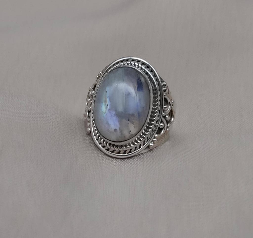 Rainbow Moonstone Ring: Handmade 925 Sterling Silver Boho Statement