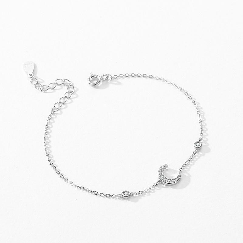 Moissanite 925 Sterling Silver Moon Bracelet Exquisite Petite Thin Bracelet Elegant Demeanor Niche Jewelry Wedding Gift