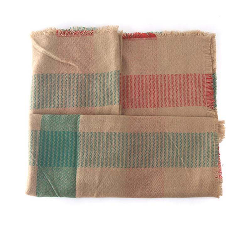 Autumn and Winter Women's Two-color Cross-striped Shawl, Plaid Multi-color Shawl, Student Scarf, Imitation Cashmere Fringed Dual-purpose