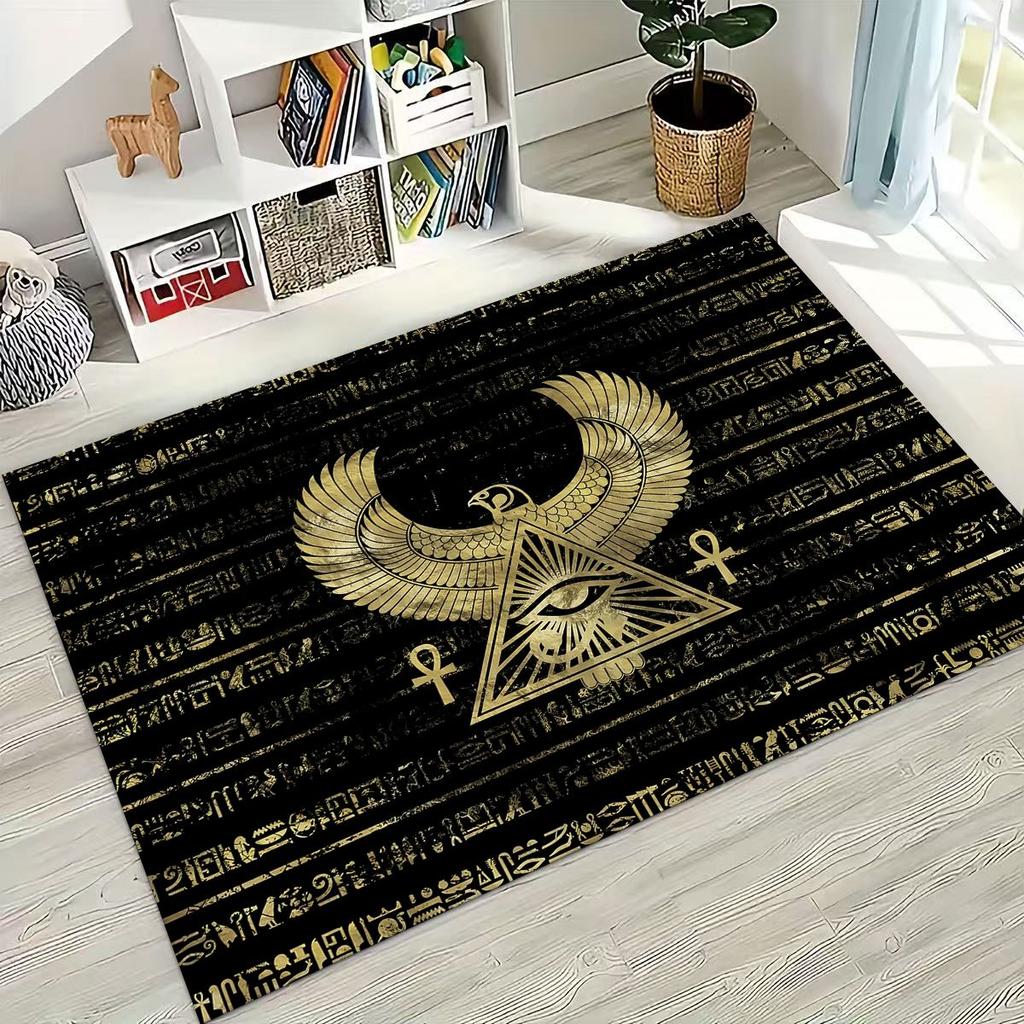 Ancient Egyptian Hieroglyphic Symbols Carved Murals Rug for Bedroom Living Room Sofa Home Doormat Decor,Kids Non-slip Floor Mat