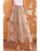 Azura Exchange Flower Print Maxi Skirt with Smocked Waist and Button Slit
