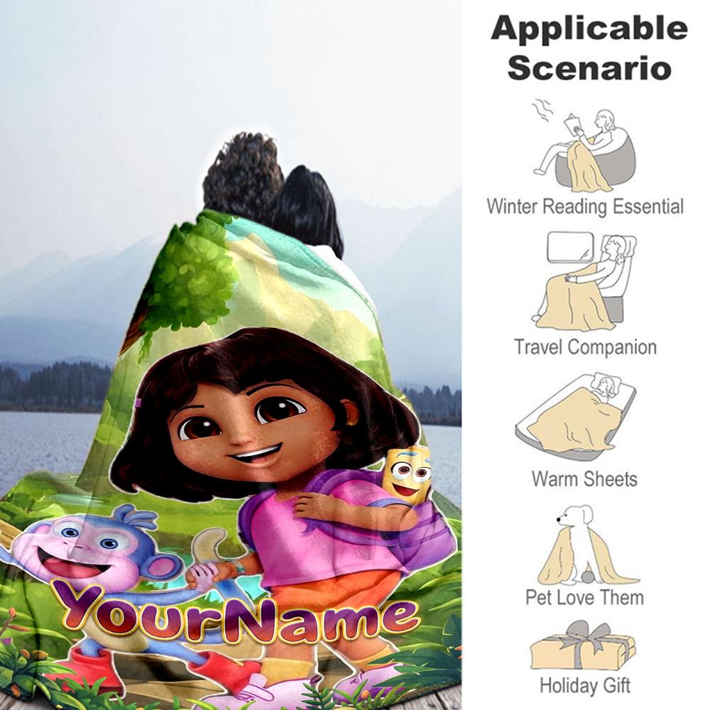 Dora Explorer Personalized Name Blanket Gift Personalized Blanket Durable Comfort Throw For Living Room Bedding Chair Sofa Four Seasons Universal