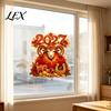 Chinese New Year Glass Stickers 2027 Window Cling, Red And Gold Zodiac Sheep Static Decals Lunar Clings for Doors, Non-adhesive Reusable Sticker Home