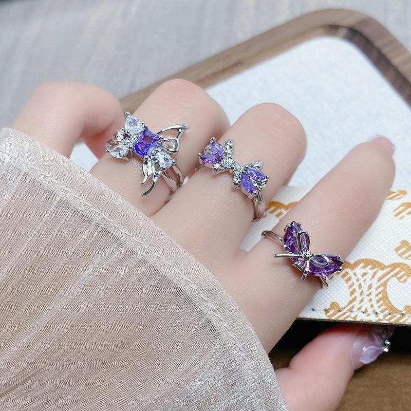 [Crystal Color Diamond] Color Treasure Full Diamond Super Immortal Zir*****Pening Ring French Niche Light Luxury High Sense Ring Female