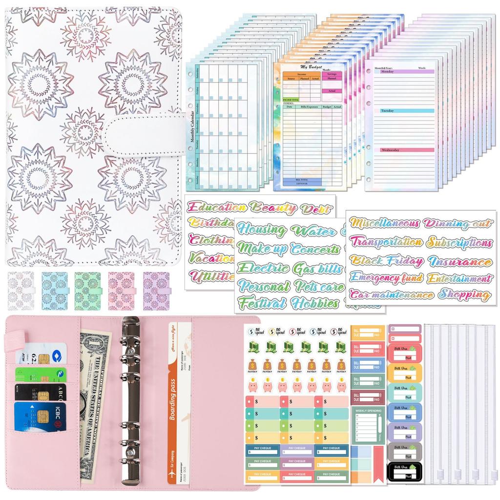 A6 Binder Budget Planner Notebook Covers Folder A6 Size 6 Hole Binder Pockets With Chedule Weekly Plan Monthly Plan Loose-Leaf Quality