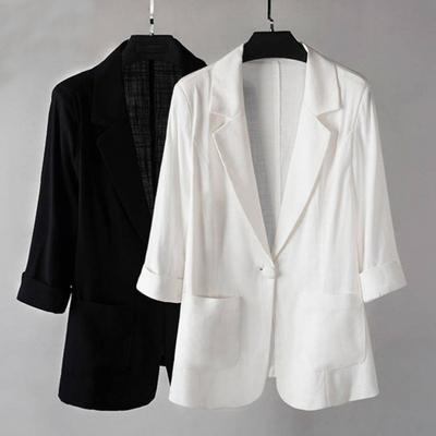 Damski płaszcz z klapami 45355 rękaw Slim Fit casualowa kurtka z kieszeniami z klapką zapinaną na jeden guzik, solidny